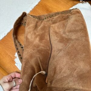 Brown Suede Tote Bag with Stud Accents